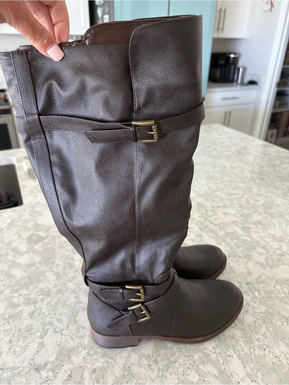 Journee Collection Tru Comfort Foam Tall Brown Riding Boots with Buckle Accents - Picture 3 of 6